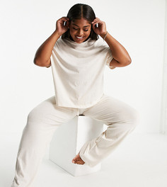 Кремовые трикотажные пижамные брюки прямого кроя ASOS DESIGN Curve Выбирай и Комбинируй-Белый