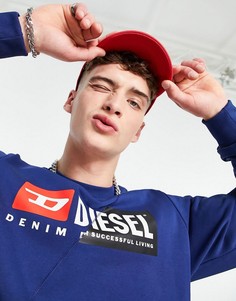 Зеленый свитшот с круглым вырезом, разрезами и логотипом Diesel S-Girk-Cuty-Зеленый цвет
