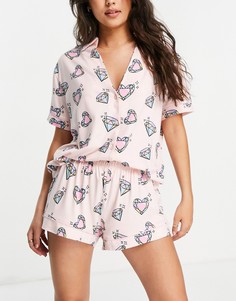 Розовый пижамный комплект с принтом бриллиантов Chelsea Peers-Розовый цвет