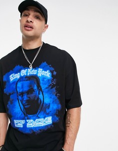 Черная oversized-футболка с принтом Pop Smoke ASOS DESIGN-Черный цвет