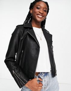 Черная куртка из искусственной кожи в байкерском стиле Topshop-Черный цвет