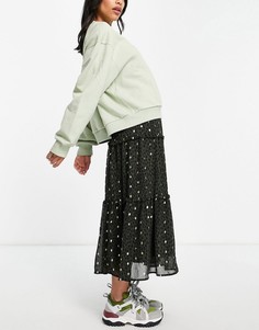 Зеленая ярусная юбка миди Vero Moda-Зеленый цвет