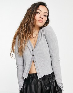 Серый меланжевый кардиган в рубчик на пуговицах Topshop