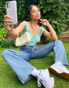 Зеленый нарядный топ с пышными рукавами Topshop-Зеленый цвет