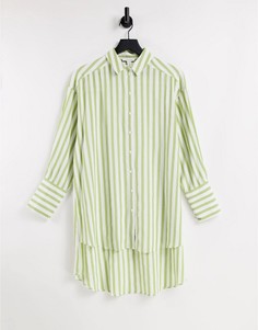 Oversized-рубашка в зеленую полоску с ассиметричным нижним краем Topshop-Зеленый цвет