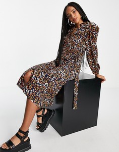 Платье-рубашка миди с разноцветным принтом Object Kat-Разноцветный