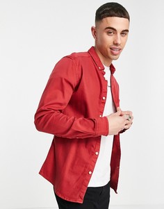 Красная джинсовая узкая рубашка ASOS DESIGN-Оранжевый цвет