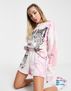 Oversized-свитшот с эффектом тай-дай и рисунком от комплекта New Girl Order-Розовый цвет