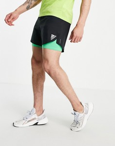 Черные шорты для бега с зелеными элементами adidas Primeblue-Черный цвет