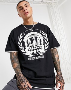 Черная двухслойная oversized-футболка с принтом в греческом стиле Liquor N Poker-Черный