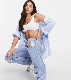 Светлые рваные джинсы прямого кроя Missguided Tall-Голубой