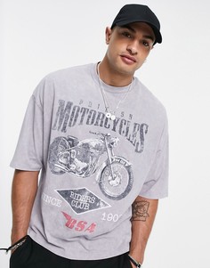 Серая oversized-футболка с принтом "BSA Motorcycles" ASOS DESIGN-Черный цвет