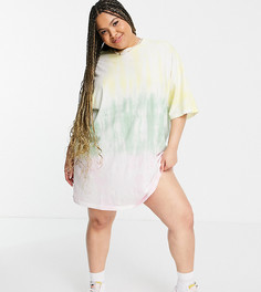 Платье-футболка в стиле oversized с принтом тай-дай в пастельных тонах ASOS DESIGN Curve-Multi