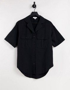Фактурная черная рубашка с короткими рукавами и карманами Topshop-Черный цвет
