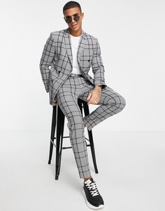 Серые брюки зауженного кроя в крупную клетку Topman-Черный цвет