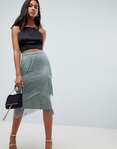 Юбка миди с бахромой ASOS DESIGN-Зеленый