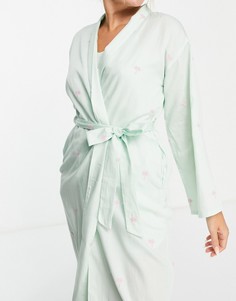 Эксклюзивный длинный халат мятного цвета с вышивкой пальмы Y.A.S-Зеленый цвет