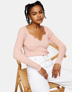 Трикотажный топ с квадратной горловиной Topshop-Розовый цвет
