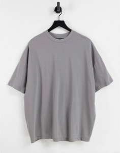 Выбеленная черная футболка в стиле oversized из пике ASOS DESIGN-Серый