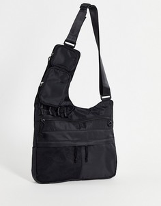 Черная нейлоновая сумка через плечо с карманами на кнопках ASOS DESIGN-Черный цвет