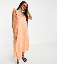 Эксклюзивное пляжное платье миди с оборками оранжевого цвета Only-Оранжевый цвет