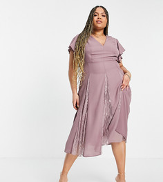 Платье миди с кружевными вставками ASOS DESIGN Curve-Фиолетовый цвет