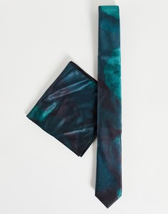 Комплект из галстука-бабочки и платка-паше с акварельным принтом Bolongaro Trevor-Зеленый цвет