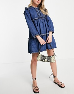 Синее ярусное платье с оборками Topshop-Голубой