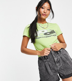 «Подсевшая» футболка лаймового зеленого цвета с принтом инь-ян Topshop Petite-Зеленый цвет