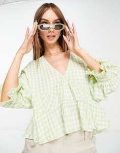 Ярусный свободный топ из ткани сирсакер в мятную клетку ASOS DESIGN-Зеленый цвет