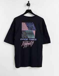 Черная oversized-футболка в стиле 90-х с принтом ретро Jack & Jones Originals-Черный цвет