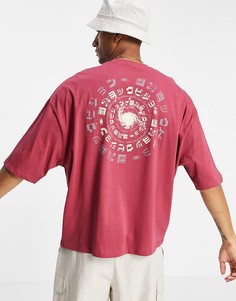 Oversized-футболка из органического хлопка красного цвета с круглым текстовым принтом на спине ASOS DESIGN-Красный