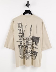 Бежевая футболка из органического хлопка в стиле oversized с принтом "New York" ASOS DESIGN-Светло-бежевый цвет