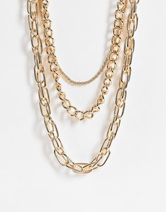 Золотистое ярусное ожерелье со звеньями разной формы Topshop-Золотистый