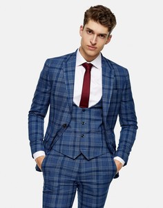 Синий приталенный жилет в клетку Topman-Голубой
