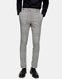 Супероблегающие серые брюки в клетку Topman-Серый