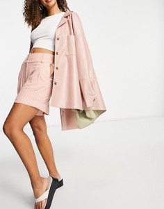 Розовые льняные шорты в полоску Topshop-Голубой