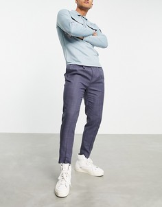 Темно-синие льняные брюки суженного книзу кроя в клетку в строгом стиле ASOS DESIGN-Темно-синий