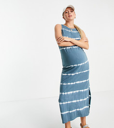 Синее трикотажное платье макси из органического хлопка с эффектом тай-дай Mamalicious Maternity-Многоцветный Mama.Licious