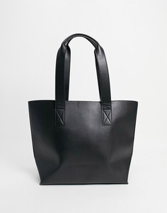 Черная сумка-тоут из искусственной кожи ASOS DESIGN-Черный цвет