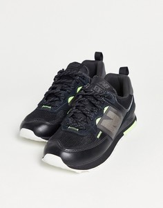 Кроссовки черного и неонового цветов New Balance 574-Черный цвет