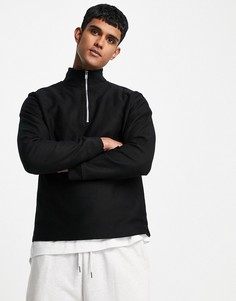 Черный саржевый свитшот с горловиной на молнии длиной 1/4 от комплекта Topman-Черный цвет