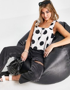 Монохромный поплиновый топ А-силуэта в горошек Topshop-Черный цвет