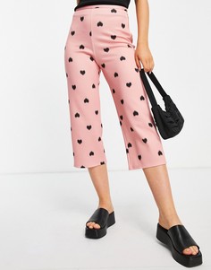 Розовые брюки с широкими штанинами, завышенной талией и принтом сердечек (от комплекта) Closet London-Многоцветный