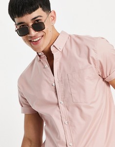 Розовая оксфордская рубашка с короткими рукавами Topman-Розовый цвет