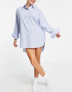 Сине-белая хлопковая oversized-рубашка для сна в полоску ASOS DESIGN-Голубой