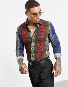 Приталенная рубашка с леопардовым принтом в полоску Devil`s Advocate-Разноцветный