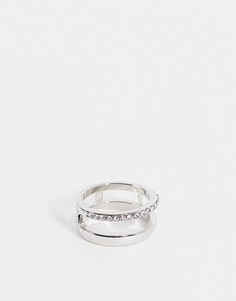 Серебристое кольцо с параллельным дизайном и мозаичной отделкой DesignB London-Серебристый