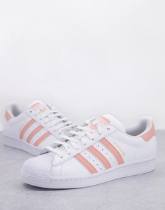 Белые кроссовки с розовыми полосками adidas Originals Superstar-Белый