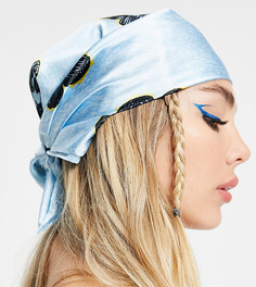Голубой атласный платок на голову с цветочным принтом COLLUSION